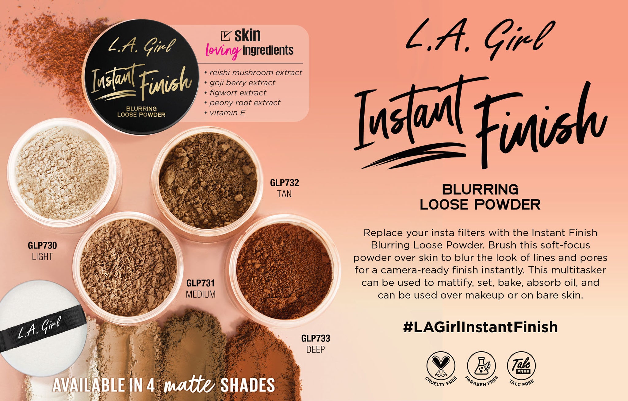 LAG instant finish loose powder pc 5x7 back promo