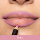 Lipstick application with a pink shade on lips, labeled 'Pinky'.