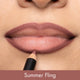 Lipstick application with 'Summer Fling' color on a neutral background