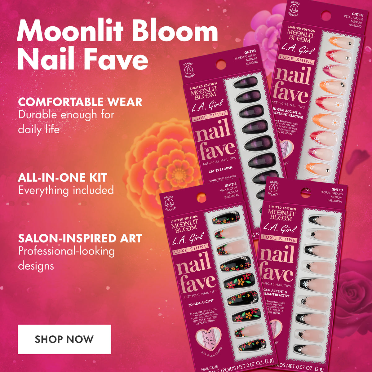 Moonlit Bloom Luxe Shine Nail Fave nail tips — comfortable durable wear, all-in-one kit, salon-inspired art. Shop now.